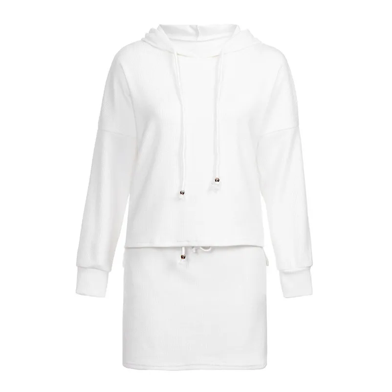 2018 autumn tracksuit for women Long Sleeve Solid Hooded Pocket Sweatshirt+Skirt Two Pieces Set conjuntos de mujer 3D05 (9)