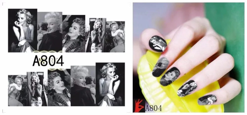 12 листов водная наклейка для ногтей украшения наклейки для ногтей слайдер тату Полное покрытие красота Мэрилин Монро Стиль наклейки A793-804