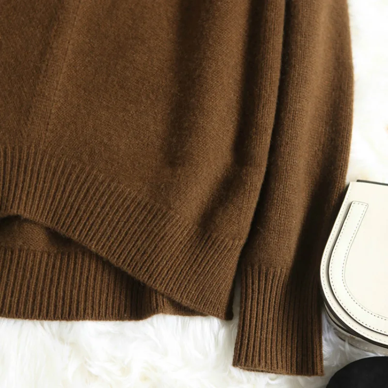 Autumn and winter new hooded cashmere sweater loose retro cardigan wool women's turtleneck sweater knit sweater warm fashion Sweaters