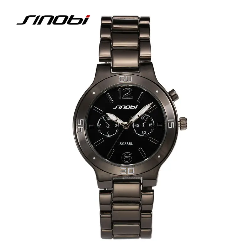 

2016 SINOBI Sport Women's Quartz Wrist Watches Gun Color Watchband Top Luxury Brand Female Geneva Quartz Clock Ladies Wristwatch