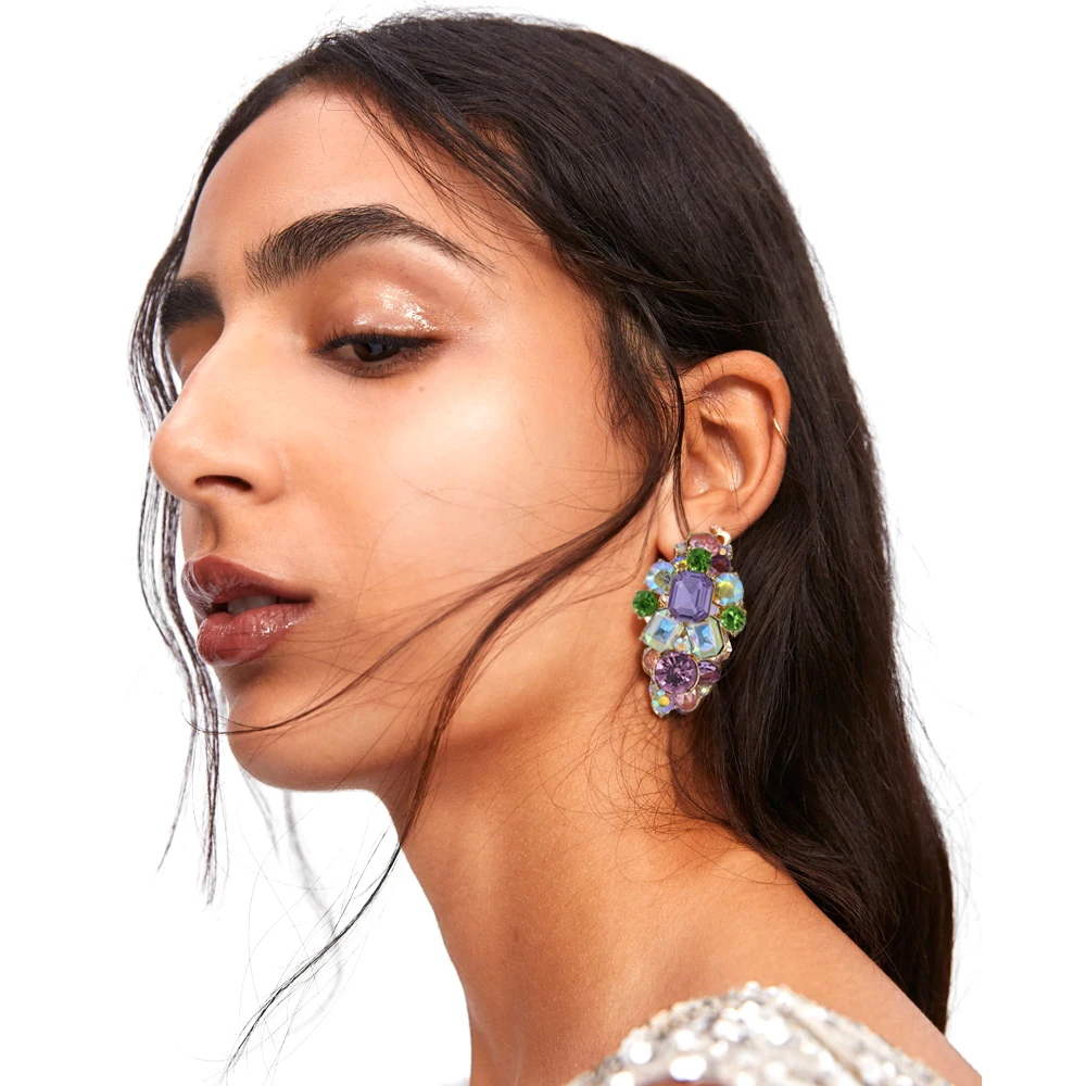 

Vodeshanliwen ZA Multicolor Glass Crystal Earrings for Women Bohemia Geometric Statement Earring 2019 New Gift Wholesale