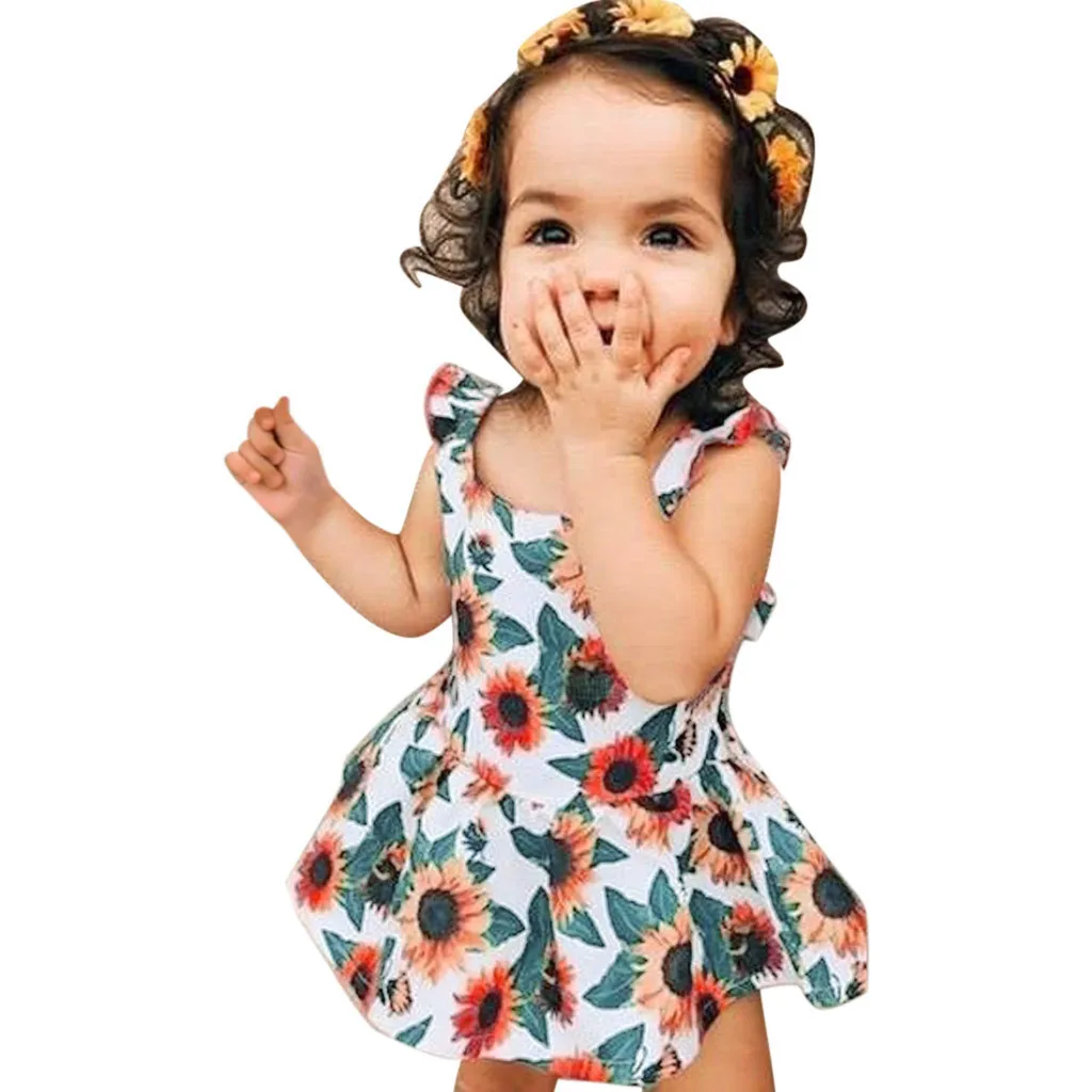 

Toddler Kids Baby Girls Sets Sunflower Print Dress +Shorts 2Piece Summer 2019 Child Flower Girl Clothes Outfits Suit 1-6 Years