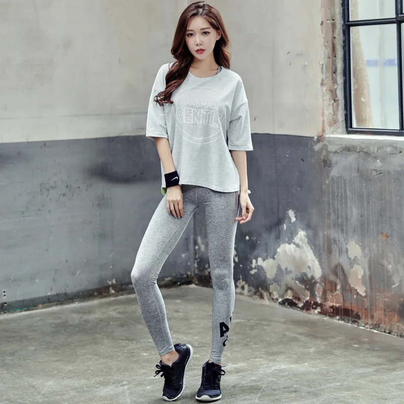 

3 pice Set Women's Yoga Suit Fitness Clothing Sportswear Grey Shirt Bra Pant Workout Sports Clothes Athletic Running Yoga Sets
