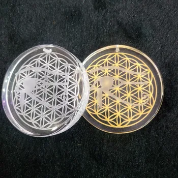 

Natural transparent crystal quartz hand-carved flowers of life