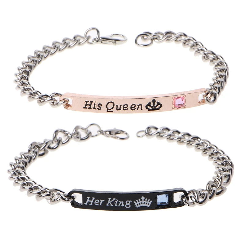 

His Queen Her King Black Rose Gold Color Women's Male Chain Crystal Couple Bracelet for Men Femmo on Hands Jewelry
