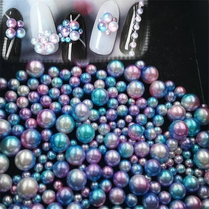 

3mm nail pearl 50/100pcs ABS circle without holes Gradient color perforated multicolored artificial pearl nail accessories