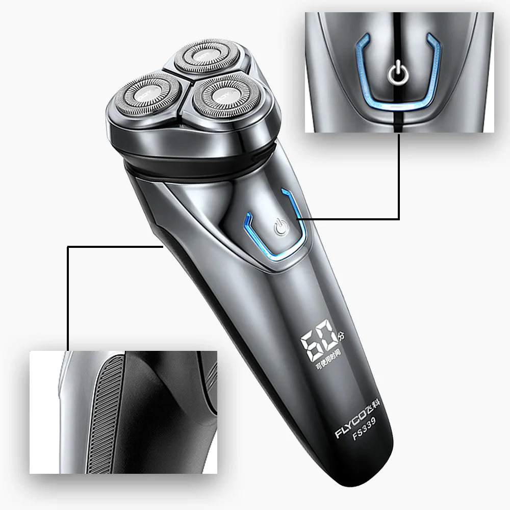 Flyco IPX7 Водонепроницаемая моющаяся перезаряжаемая вращающаяся электробритва для