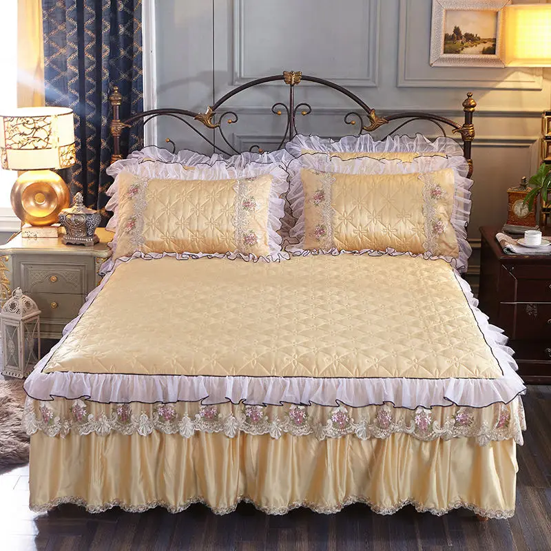 1/3 pcs luxe katoen kant bed rok prinses bed cover lakens kussensloop geborduurd beddengoed 1/3 pcs luxe katoen kant bed rok prinses bed cover lakens kussensloop geborduurd beddengoed
