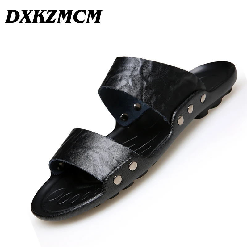 

DXKZMCM Summer Men Sandals Genuine Leather Men Beach Sandals Flip Flops Men Slippers Shoes