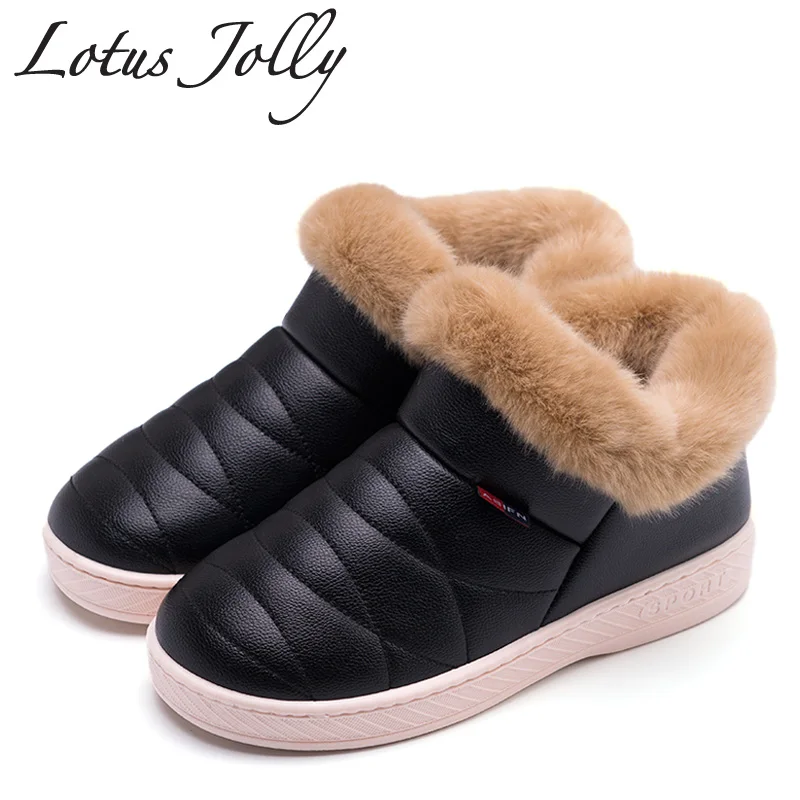 Women Cotton Boots Waterproof Winter Warm Fur Ankle Boots Couple Thick Soled Warm Shoes Woman Flats