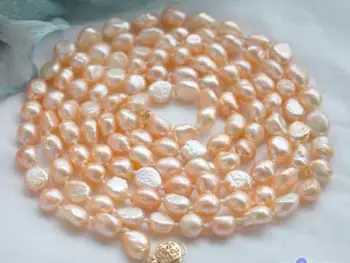 

Natural pearls 50" 9-10mm pink baroque freshwater pearl necklace