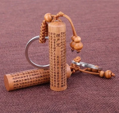 

Chinese Style Vintage Buddhist Scriptures Carving Peach Key Chain Ethnic Style Gifts