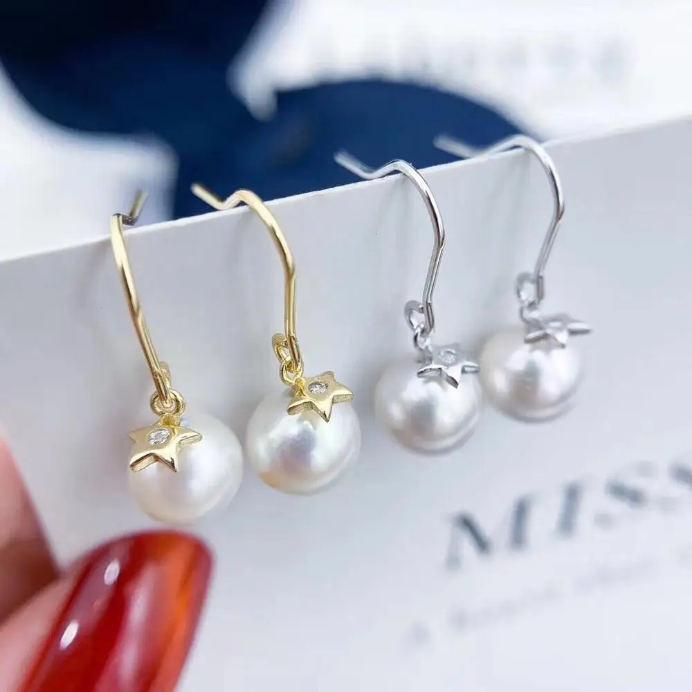 

STAR 925 Sterling Silver Earrings Findings Base Drop Earrings Settings Mountings Parts Mounts for Pearls Agate Coral Stones
