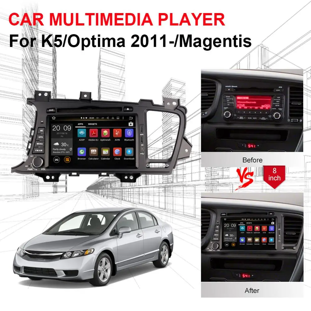 Deckless Восьмиядерный " Android 9,0 автомобильный dvd-плеер для Kia K5/Kia Optima 2011-2013 gps Радио 3/4G стерео Головные устройства Multimeida