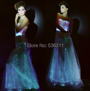

luminous evening party dress fashion 2017 A line RGB light sexy fiber optic sleeveless led dress floor length vestidos women