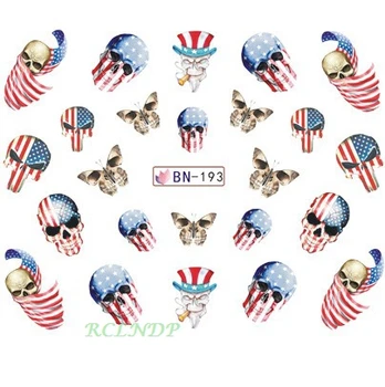 

Water sticker for nail art decoration slider skull with American flag butterfly cap design decal manicure lacquer accessoires 7