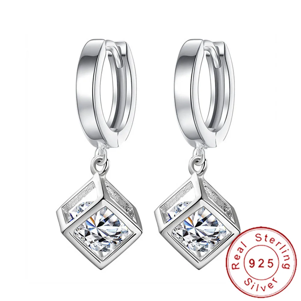 Geometric Crystal Ear Studs 925 Sterling Silver For Women and Girls