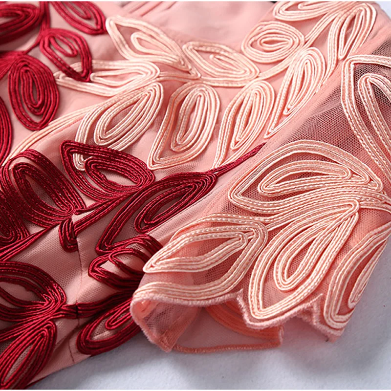 Модный пэчворк Цветочная вышивка элегантное платье О-образным вырезом Работа Платья D4181
