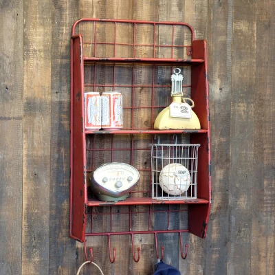 3 tier antique industrial metal shelving with 5 hooks (3)