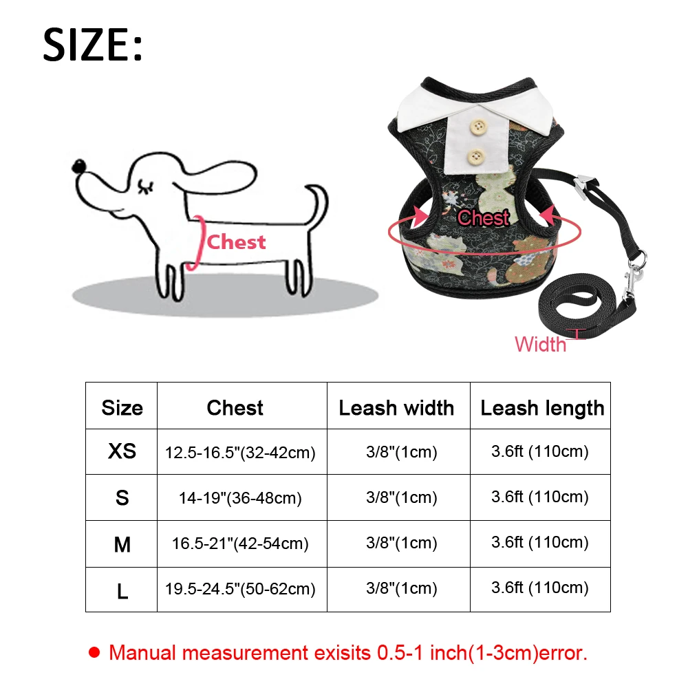 С принтом собаки проводов жилет и поводок установить Съемная ошейник одежда Дышащие нейлон кошка шлейка и ведет для маленьких собак кошки
