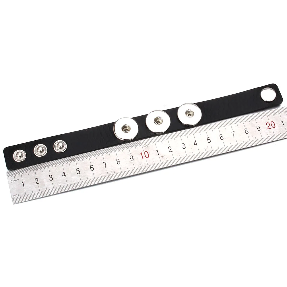 Punk Mens 18mm Leather Snap Bracelet Three Buttons Button Bracelet Bangle Wide Wrap