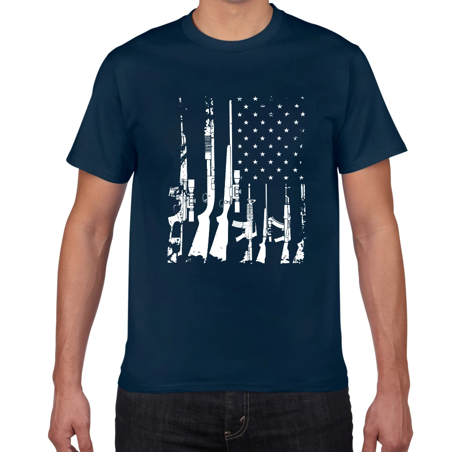 Американский флаг, пулеметы, Мужская футболка, дух ковки, одежда, состаренный Флаг США, пистолет, хлопок, Мужская футболка, большие размеры, футболка для мужчин