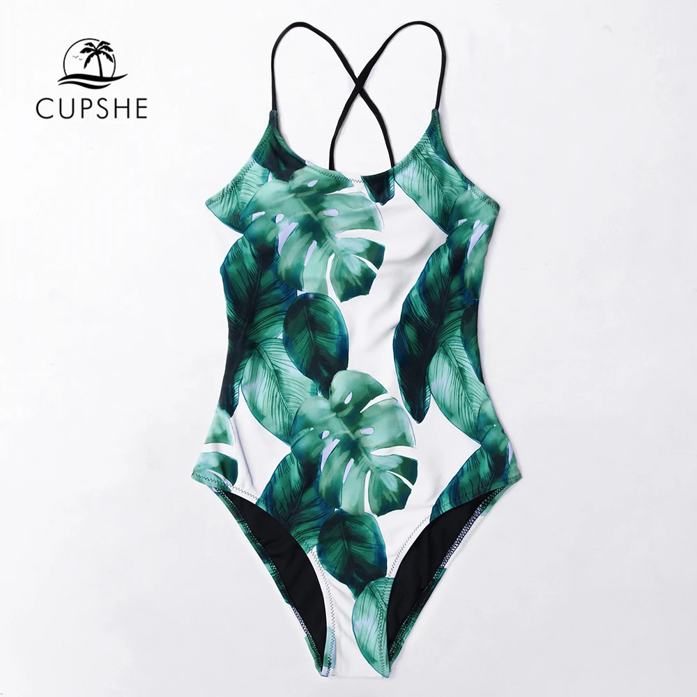 Günstige CUPSHE Tropical Blätter Spitze Up Einteiliges Badeanzug Frauen Boho Monokini Badeanzüge 2020 Mädchen Strand Bademode