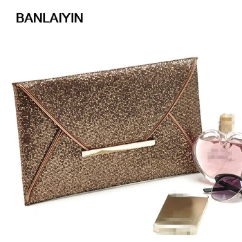 

High Quality Women Evening Party Bags Gold Sequins Envelope Purse Clutch Handbags Envelope Pattern Shiny Solid Ultrathin