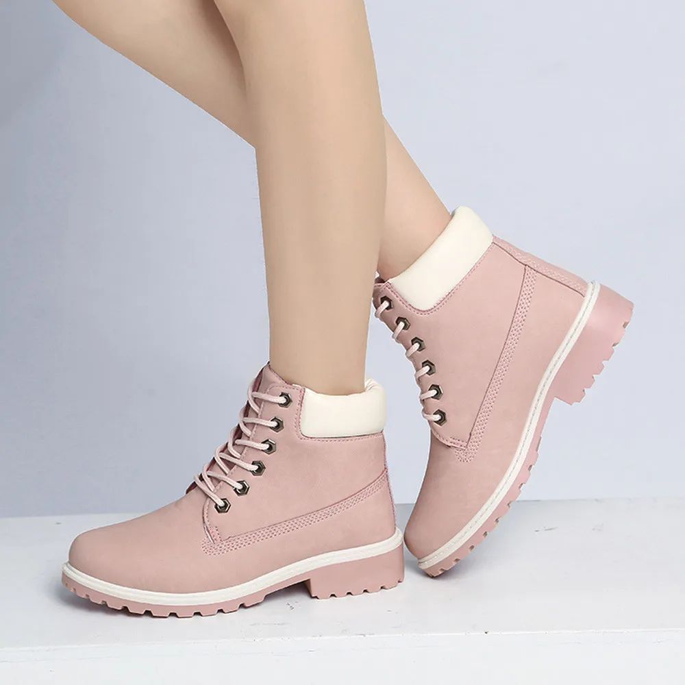 

Women Flat Heel Round Head Boots Warm Non-slip Shoe For Ladies Lace-Up Faux Boots Ankle Boots Casual Martin Shoes botas mujer