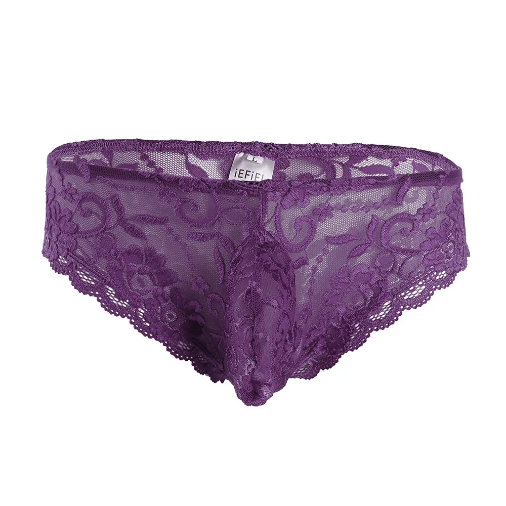 thumbnail image 1 of Bragas sexis de aspecto húmedo para hombre, lencería Sissy, lencería de encaje Floral con bolsa para bulto, calzoncillos de tiro bajo, suspensorio transparente, ropa interior, 1 of 5