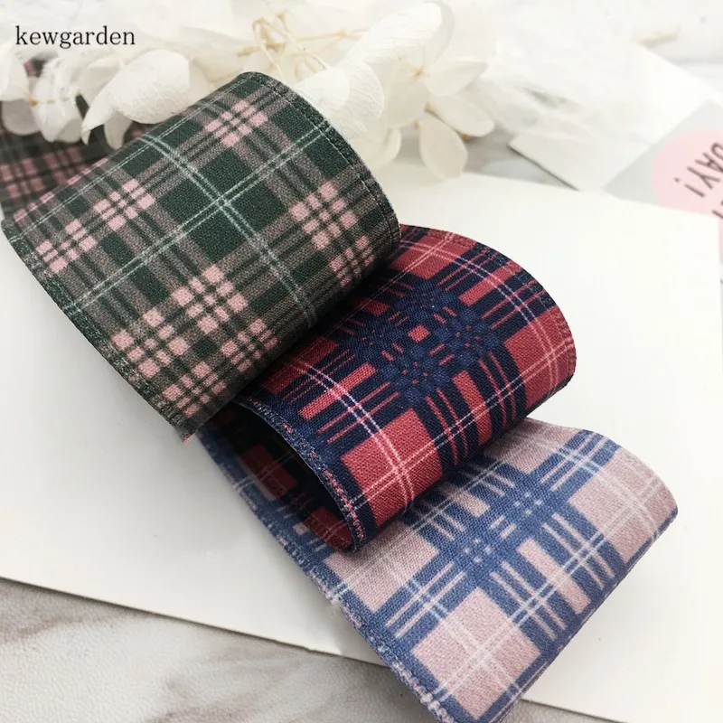 

kewgarden 40mm 1-1/2" Plaid Satin Ribbons DIY Bowknot Accessories Cotton Ribbon Handmade Tape Riband 3M/lot