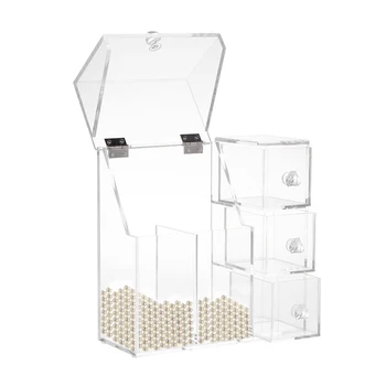 

Clear Acrylic Cosmetic Organizer Box with 8mm Acrylic Pearl White Loose Pearl Beads Makeup Brush Holder Makeup Tool Kit Storage