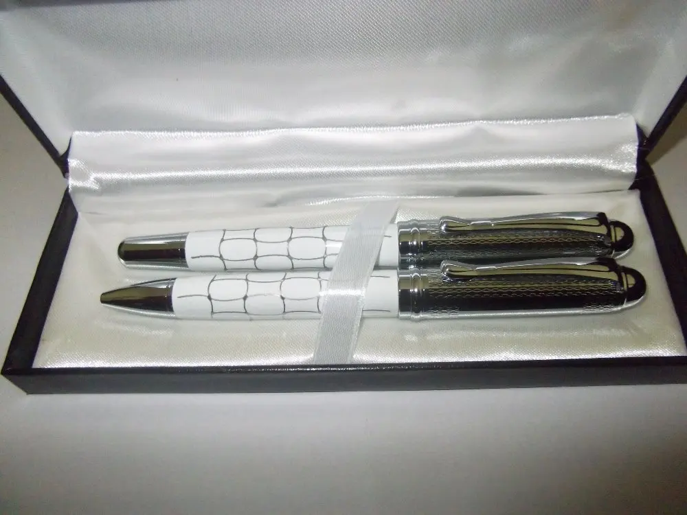 

wholesale Metal ball Pen add roller pen Set,gift pen box,leather pen gift pen top quality type 2501B+2501R +free shipping