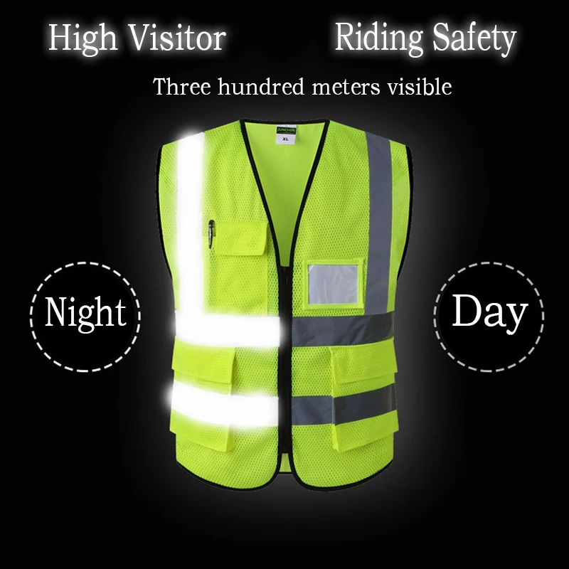 Оптом, для мотоциклов куртка Профессиональный светоотражающий жилет безопасности с карманами дизайн сигнальный жилет страховочными ремнями на велосипеде на молнии