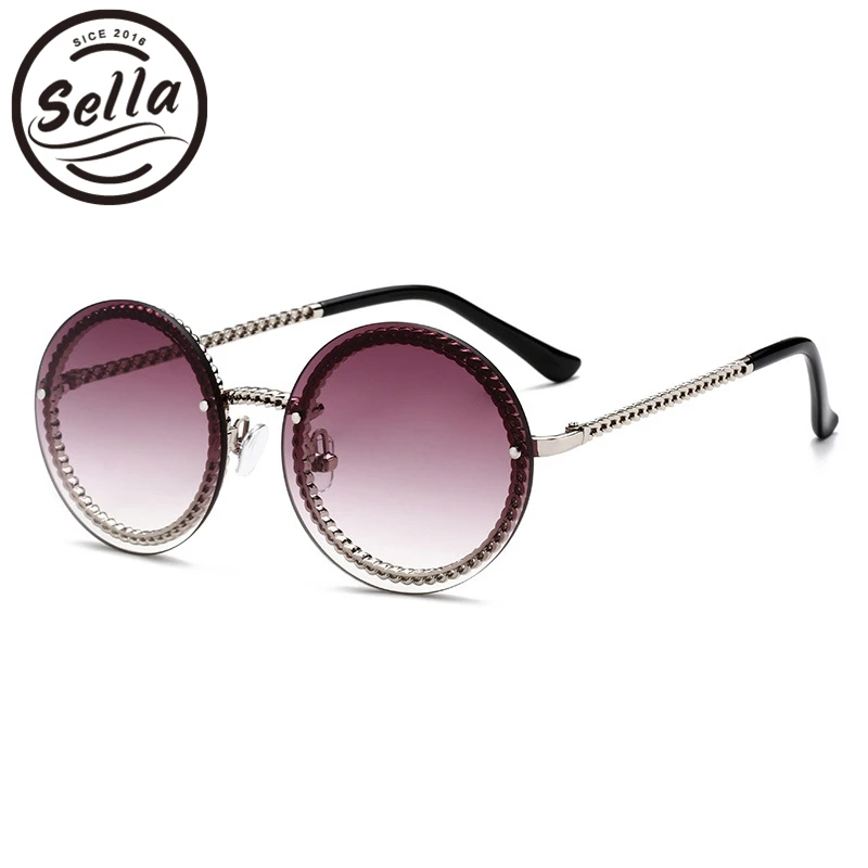 Sella новые трендовые Модные женские круглые солнцезащитные очки Брендовые дизайнерские Роскошные винтажные женские градиентные линзы прозрачные очки - Цвет линз: silver dark brown