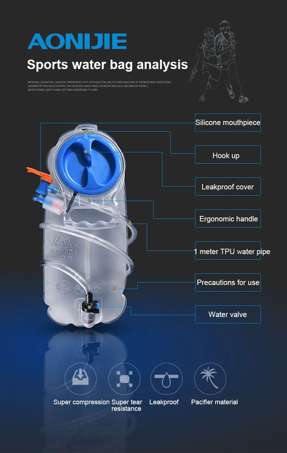 AONIJIE 1.5L 2.5L Велоспорт гидратация водонепроницаемый рюкзак для активного отдыха Спорт рот водный Пузырь Мешок Кемпинг Туризм альпинистское снаряжение для бега