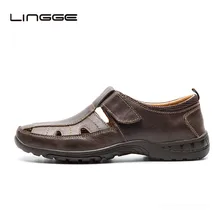 LINGGE/мужские сандалии из натуральной кожи; Новинка года; летняя пляжная обувь; классические мужские кожаные сандалии; большие размеры 40-45;#330-2