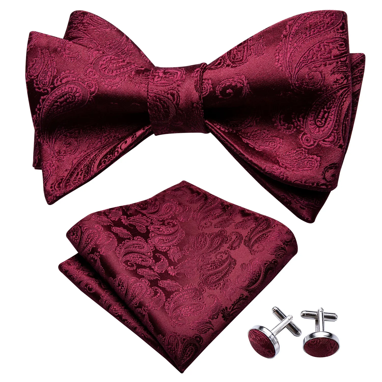 

Men's Butterfly Tie Wine Self Bow Ties For Men Silk Red Paisley Hanky Cufflinks Suit Collar Removable Necktie Barry.WangLH-1014