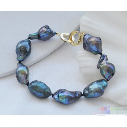 

Free shipping >>>>>>P3924 8" 19mm black baroque KESHI REBORN PEARL bracelet
