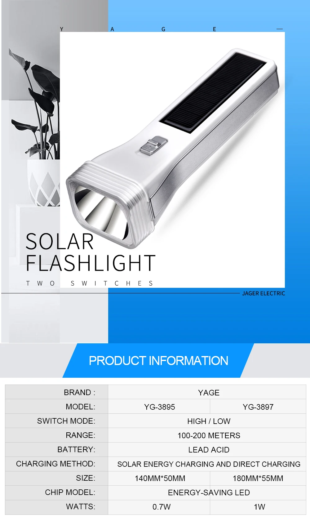 YAGE светодиодный светильник на солнечной батарее светодиодный светильник-вспышка для улицы водонепроницаемый энергосберегающий Многофункциональный флэш-светильник фонарь жесткий светильник аккумулятор 400 мАч