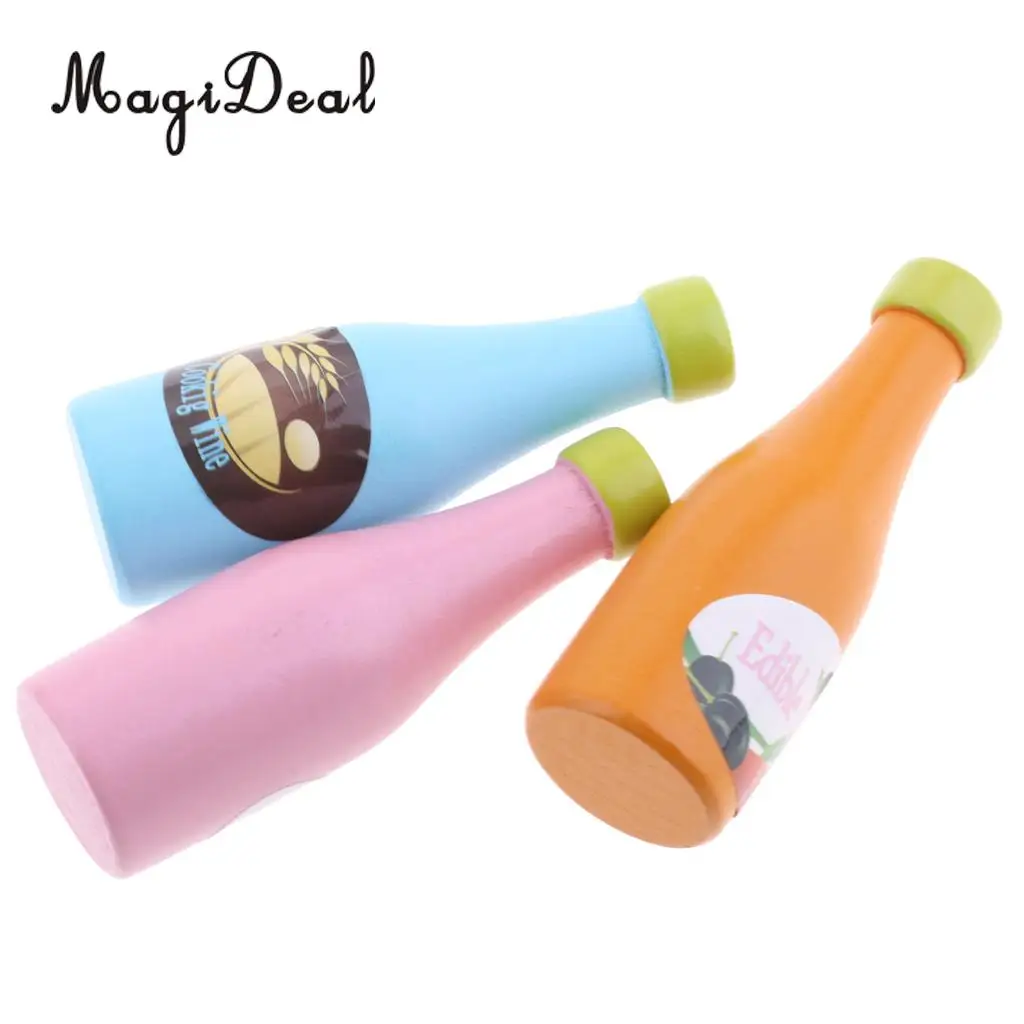 MagiDeal Colorful 3Pcs/Pack Wooden Seasoning Bottles for Children Thinking Ability Pretend Play Food Role Play Game Kitchen Toy 