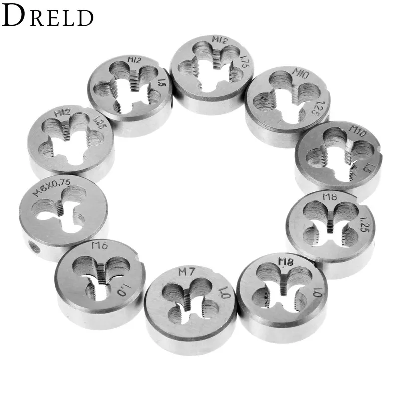 

DRELD 10Pcs Alloy Steel Metric Threading Die Set M6-M12 Threading Tools Hand Dies Tools For Water Pipe Thread Maker troqueles