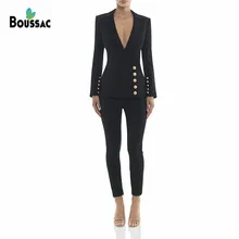 New Spring Women Stylish Luxury Blazer Suits Long-Sleeved Buckle Jacket & Trousers 2 pieces two-piece fashion coat and Pants