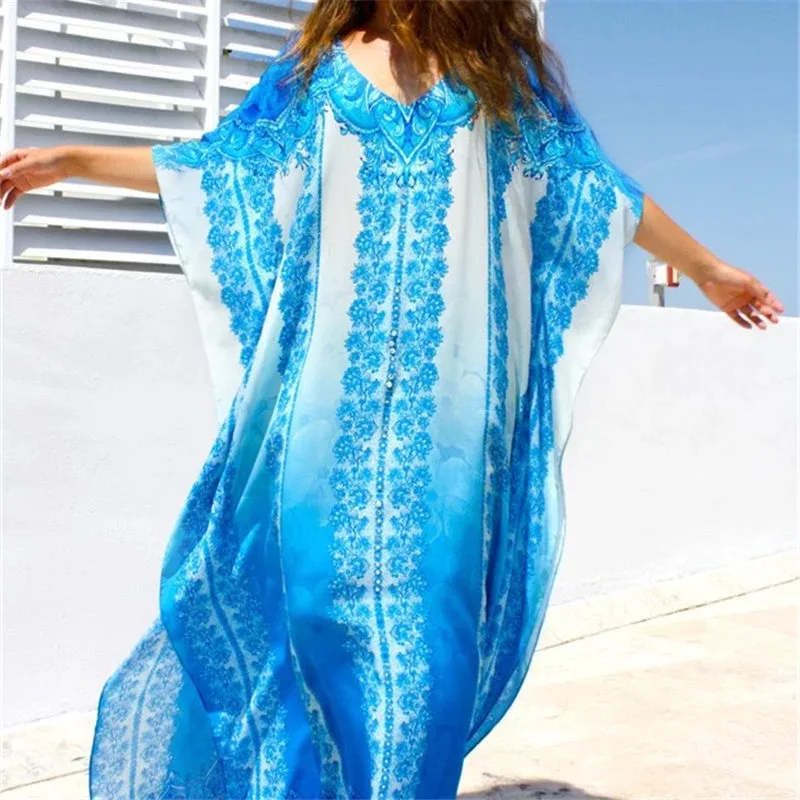 Plus size Cotton Beach Maxi Dress Cover up Bathing suit Cover ups Salida de Playa Kaftan Beach Swimwear Cover up Playeros