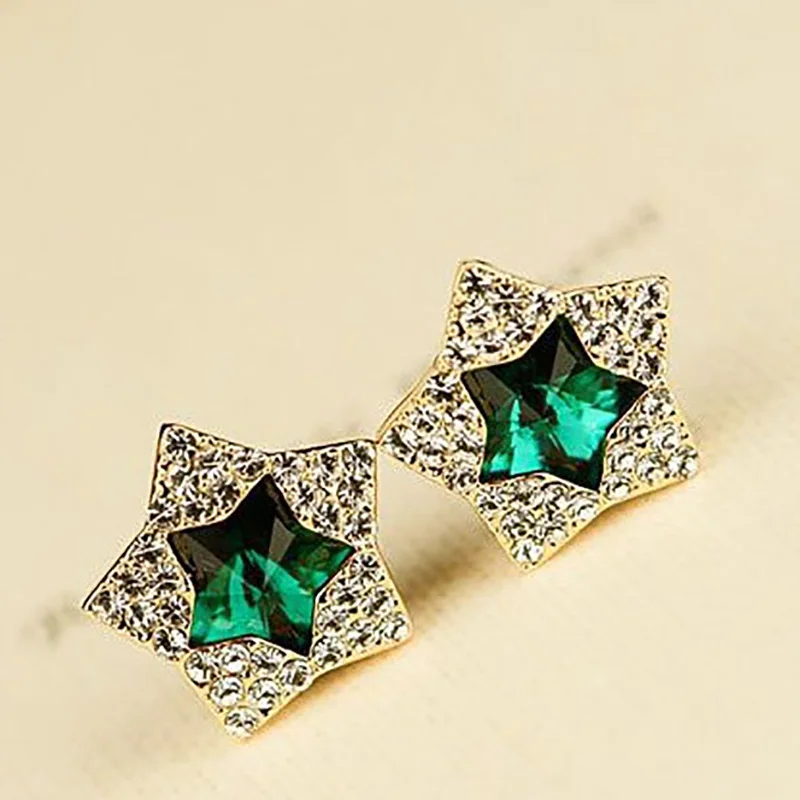 10 pairs/lot Double Star Stud Earrings For Women Gold Color Crystal