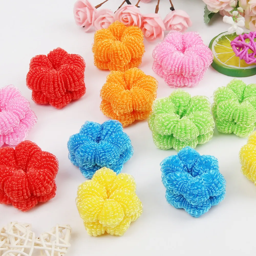 6Pcs Women Girls High Elasticity Medium Thick Rolled Towel Hair Rope Candy Solid Color Rubber Band Ring Ponytail Holder