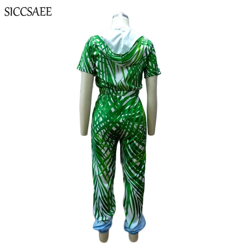 Zipper Front Hoody Rompers Womens Jumpsuit Harem Overalls For Women Pinup Summer 2019 Loose Bamboo Printed Macacao Feminino Sexy Zipper Front Hoody Rompers Womens Jumpsuit Harem Overalls For Women Pinup Summer 2019 Loose Bamboo Printed Macacao Feminino Sexy
