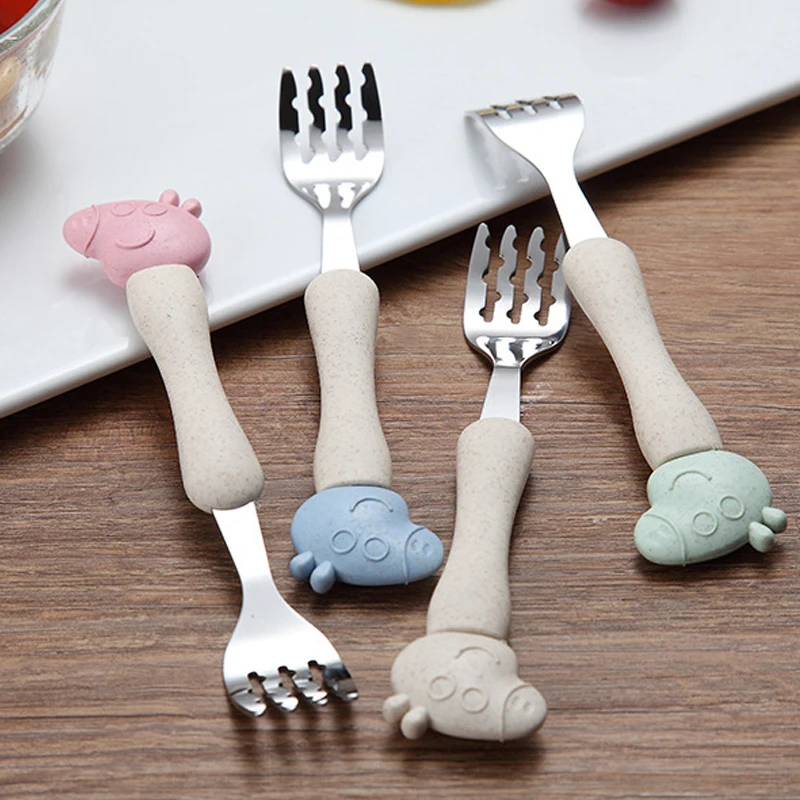 

1pc Cartoon pig 2 In 1 Set Kawaii Stainless Steel Spoon Fork Children Dinnerware Set Kitchen Accessories Tool