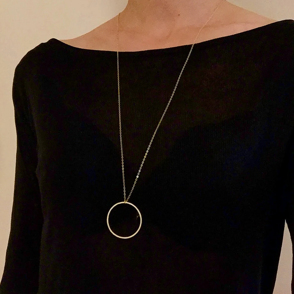 

FLTMRH Fashion Simple Big Circle Pendant Necklace Long Rope Leather Sweater Chain For Women All-match Female Jewelry Accessori