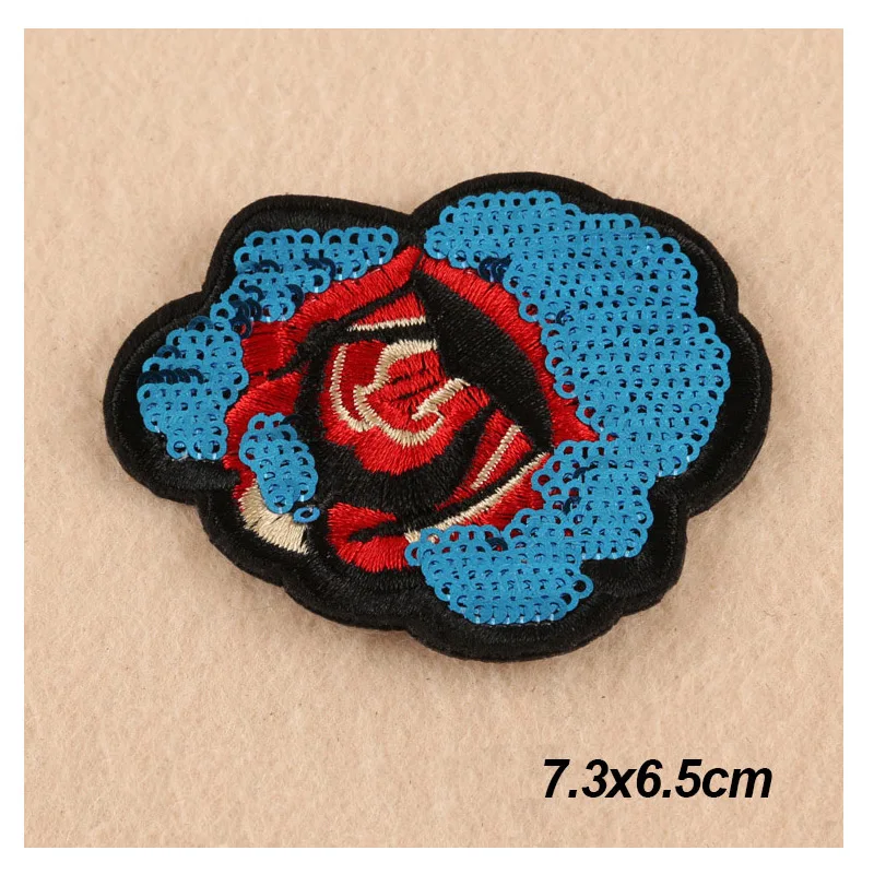 Blue Rose Flower Floral Collar Sequined Patches Cute Applique Badge